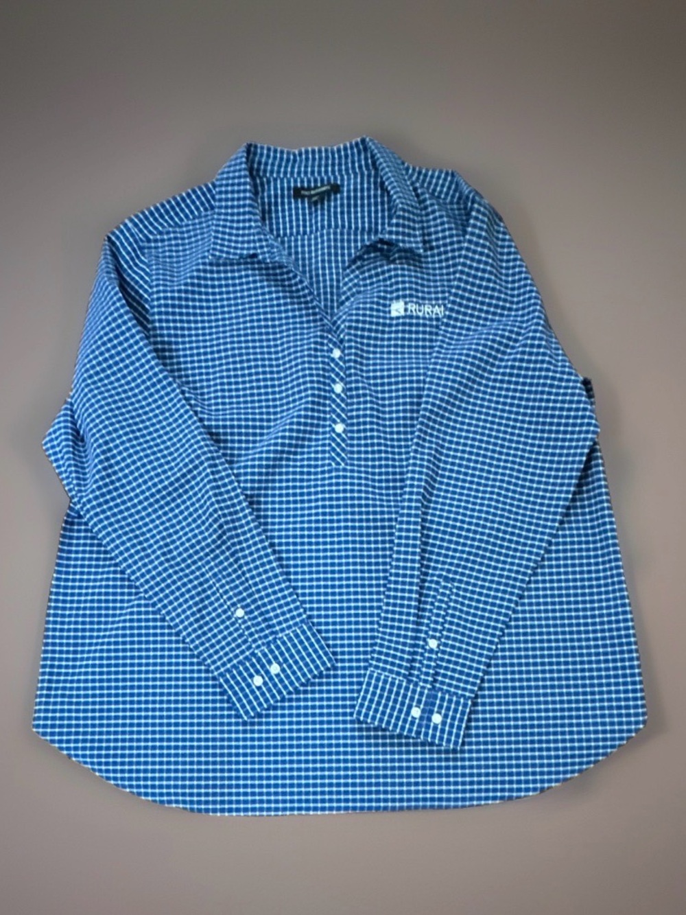 Port Authority Women's Blue Checked Long-Sleeve Embroidered Work Shirt